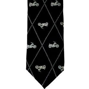 Old Navy Motorcycle Slim Tie RARE Youth L Short Black Silver Harley Biker Preppy